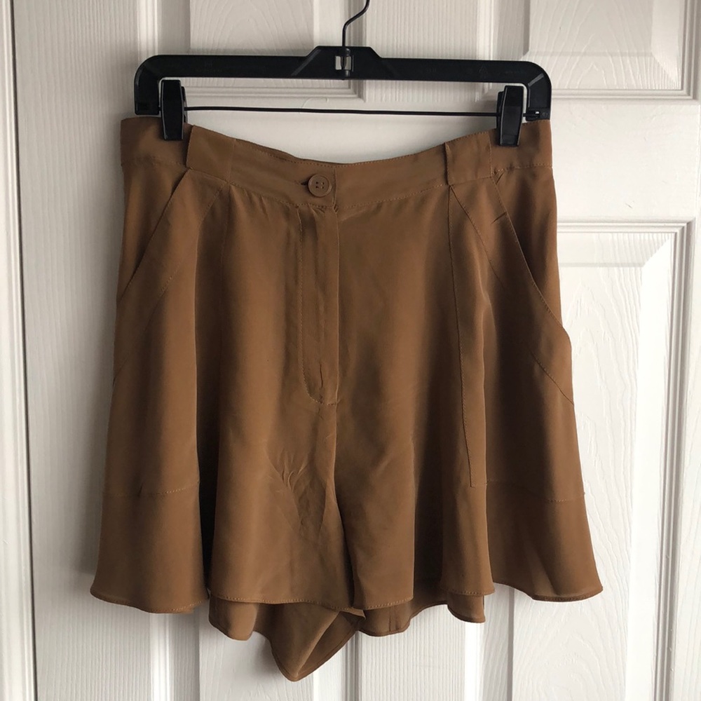Anthropologie High-Waist Flared Shorts in Camel Brown